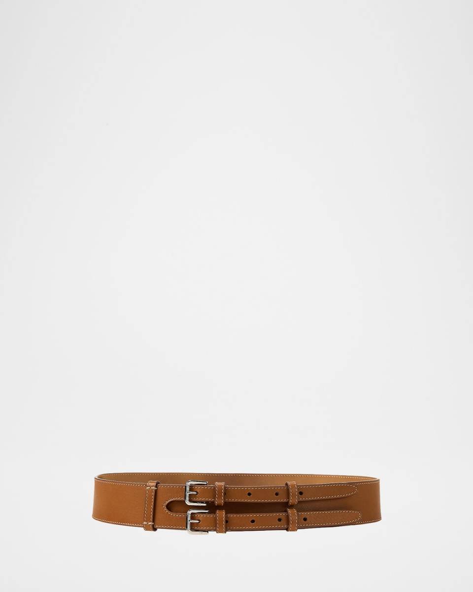 Double-Buckle Calfskin Waist Belt